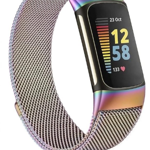 Stainless Steel Rainbow Mesh Wristband for FitBit Charge 5/6 - Picture 2 of 4